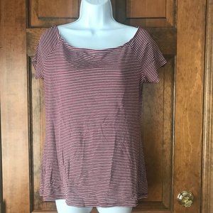 Old Navy Classic Maroon & White Striped Cap Sleeve Tee Large